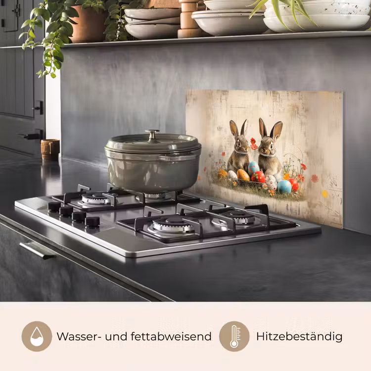 Konijnen - Bloemen - Eieren keuken achterwand spatscherm klein -usp_DE