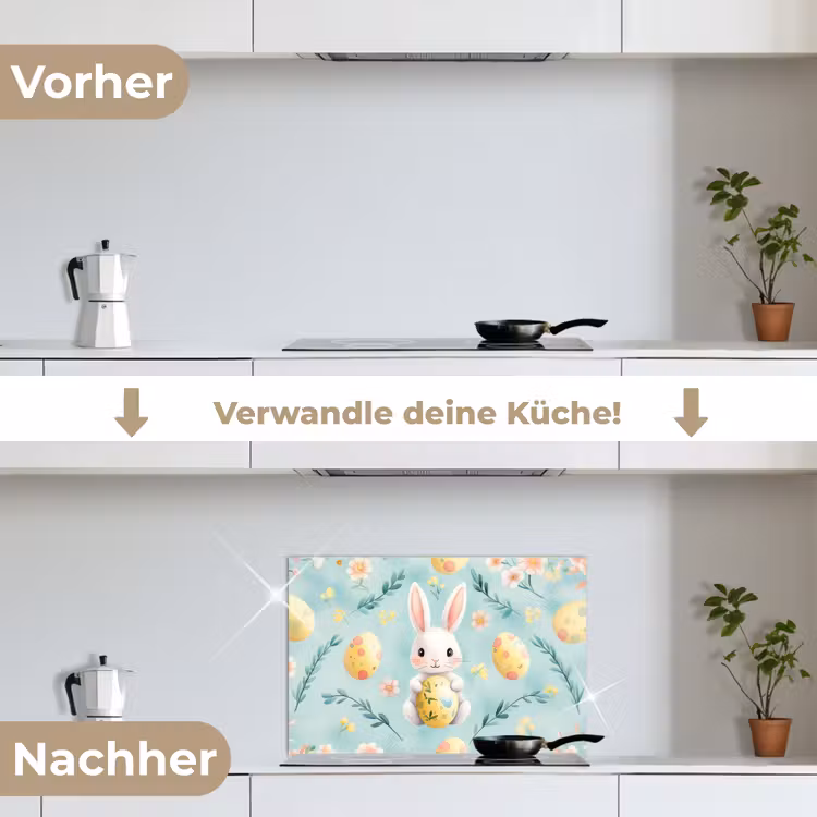Konijn - Eieren - Takjes keuken achterwand spatscherm klein -voor_na_DE