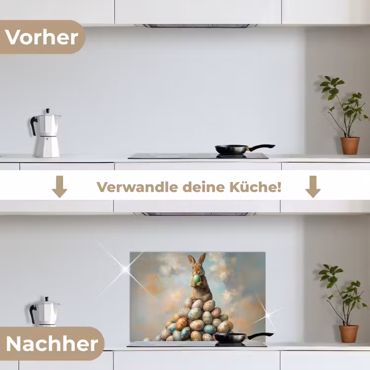 Konijn - Eieren - Kleurrijk keuken achterwand spatscherm klein -voor_na_DE