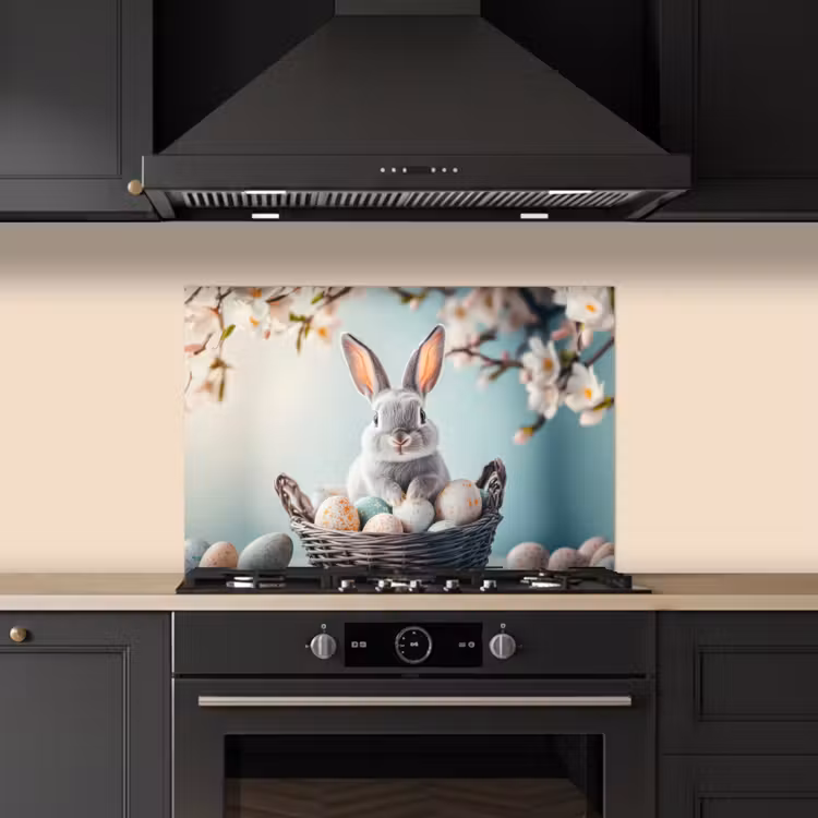 Konijn - Eieren - Mand keuken achterwand spatscherm klein -sfeer1
