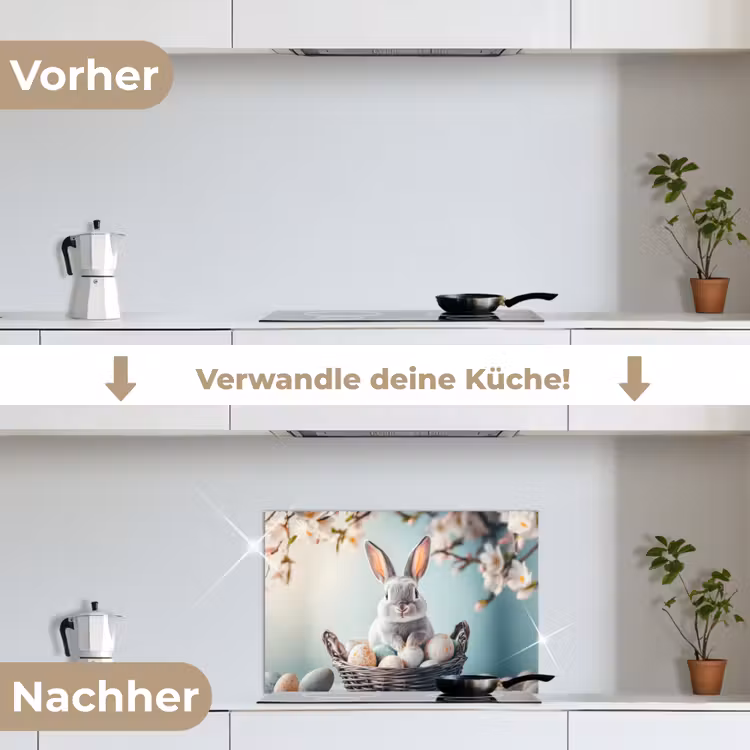 Konijn - Eieren - Mand keuken achterwand spatscherm klein -voor_na_DE