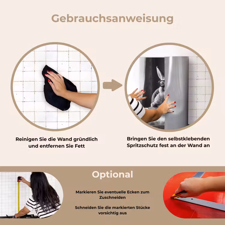 Konijn - Bunny - Zonnebril - Tafelkleed - Pasta - Schattig keuken achterwand spatscherm klein -gebruiksaanwijzing_DE