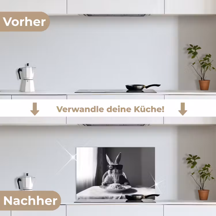 Konijn - Bunny - Zonnebril - Tafelkleed - Pasta - Schattig keuken achterwand spatscherm klein -voor_na_DE