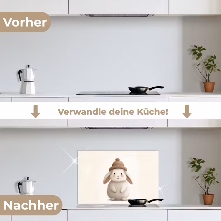 Konijn - Muts - Oren - Beige keuken achterwand spatscherm klein -voor_na_DE