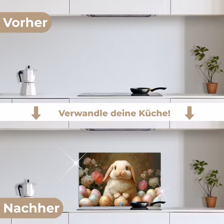 Konijn - Paaseieren - Stilleven keuken achterwand spatscherm klein -voor_na_DE