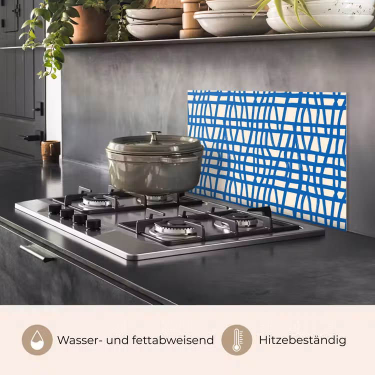 Ruitpatroon - Blauw - Crème keuken achterwand spatscherm klein 900 -usp_DE