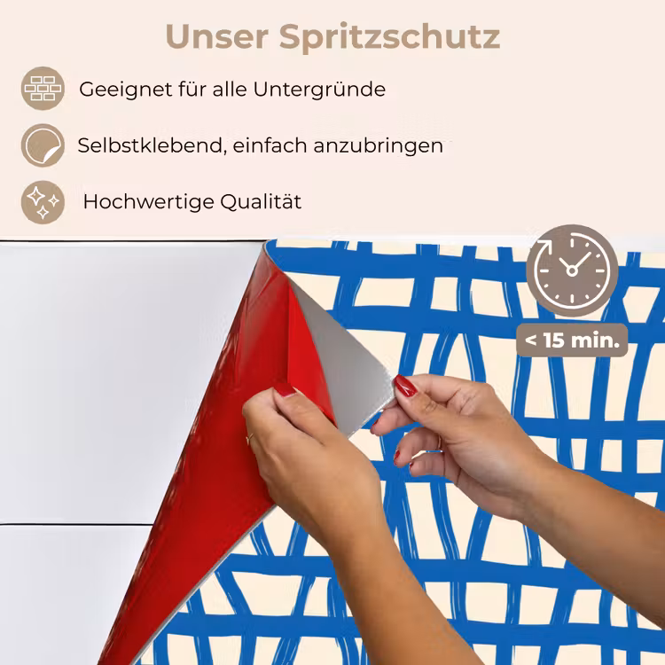 Ruitpatroon - Blauw - Crème keuken achterwand spatscherm klein 900 -spatscherm_DE