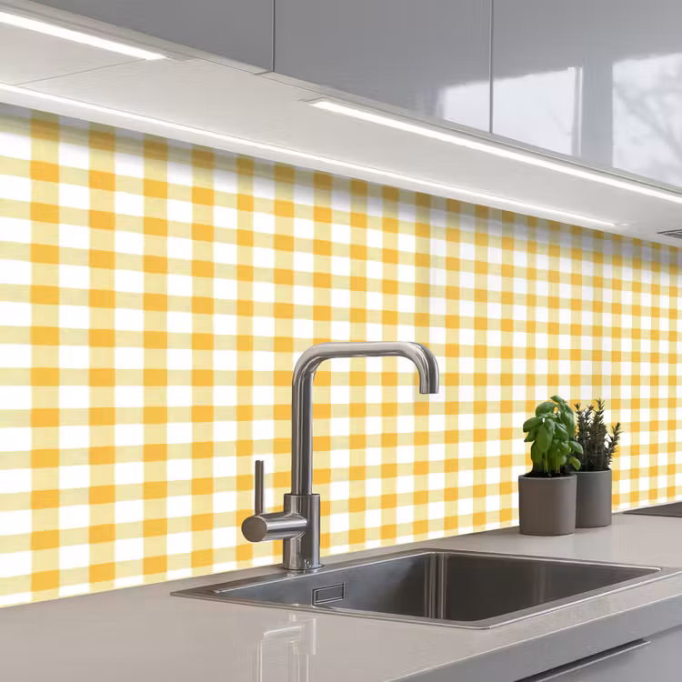 Ruit - Gingham - Klassiek - Geel en Wit keuken achterwand 2 middel 871 -3d_schuin