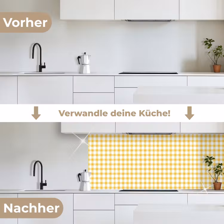 Ruit - Gingham - Klassiek - Geel en Wit keuken achterwand 2 middel 871 -voor-na_DE