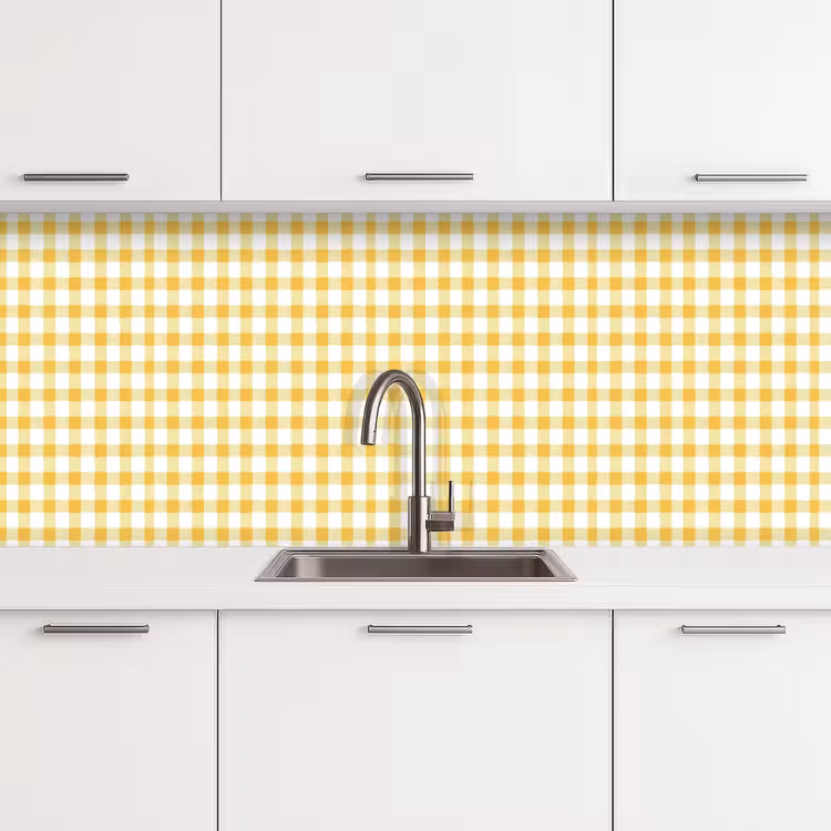 Ruit - Gingham - Klassiek - Geel en Wit keuken achterwand 2 middel 871 -3d