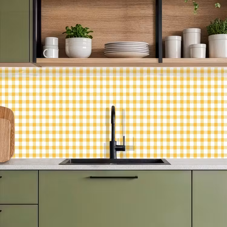 Ruit - Gingham - Klassiek - Geel en Wit keuken achterwand 2 middel 871 -sfeer3