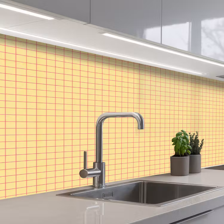 Ruitjes - Grid - Minimalistisch - Geel - Roze keuken achterwand 2 middel 871 -3d_schuin