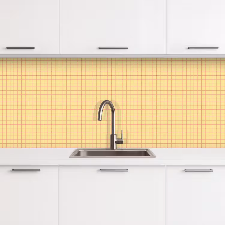 Ruitjes - Grid - Minimalistisch - Geel - Roze keuken achterwand 2 middel 871 -3d
