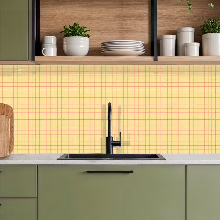 Ruitjes - Grid - Minimalistisch - Geel - Roze keuken achterwand 2 middel 871 -sfeer3