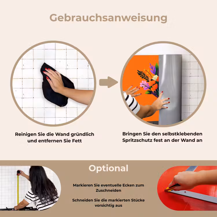 Kaartje - Boeket - Bloemen keuken achterwand spatscherm klein -gebruiksaanwijzing_DE