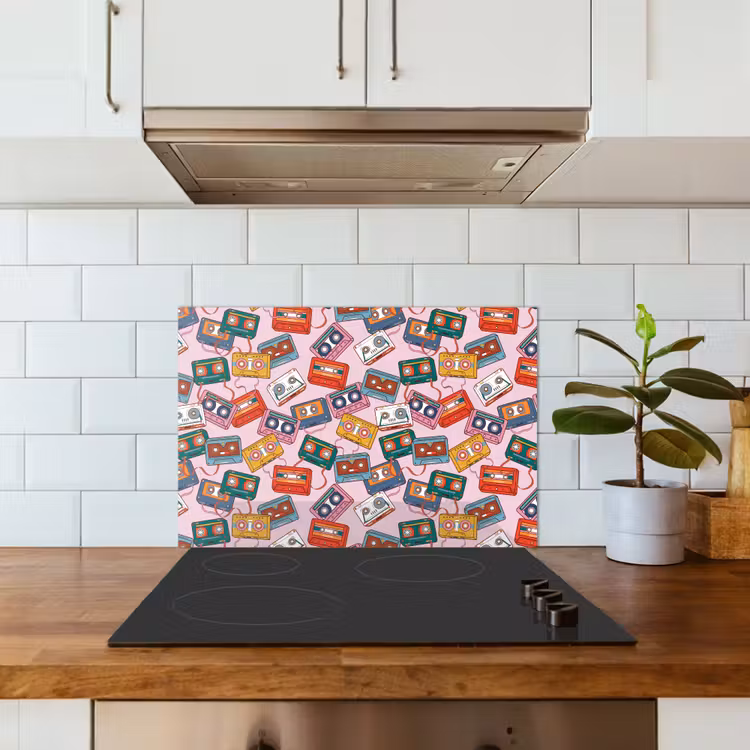 Cassette - Patroon - Roze keuken achterwand spatscherm klein 900 -sfeer2
