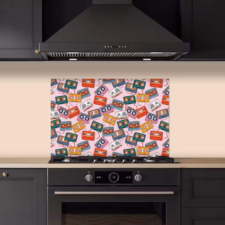 Cassette - Patroon - Roze keuken achterwand spatscherm klein 900 -sfeer1