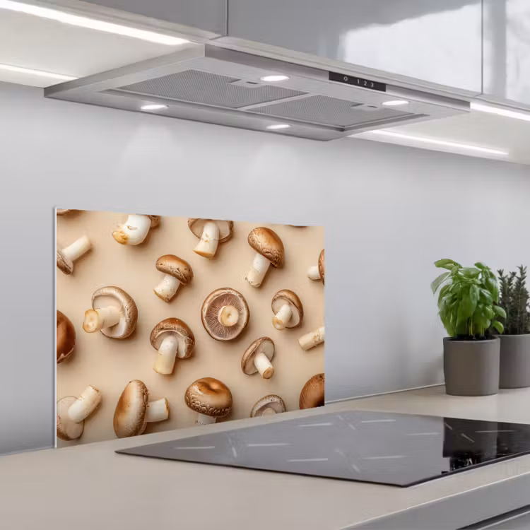 Kastanje Champignons - Beige keuken achterwand spatscherm klein -3d_schuin