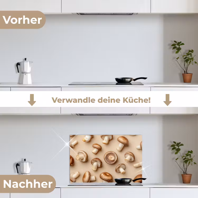 Kastanje Champignons - Beige keuken achterwand spatscherm klein -voor_na_DE