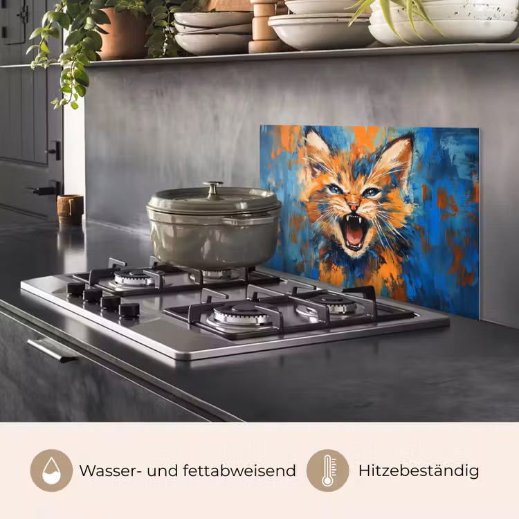 Kat - Kleurrijk - Oranje - Blauw keuken achterwand spatscherm klein -usp_DE