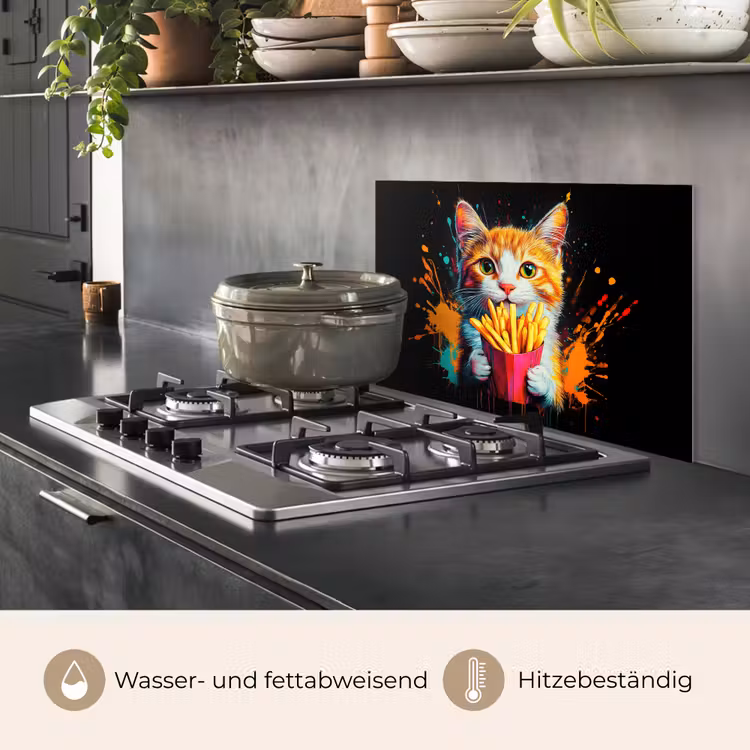 Kat - Eten - Patat - Graffiti - Abstract keuken achterwand spatscherm klein -usp_DE