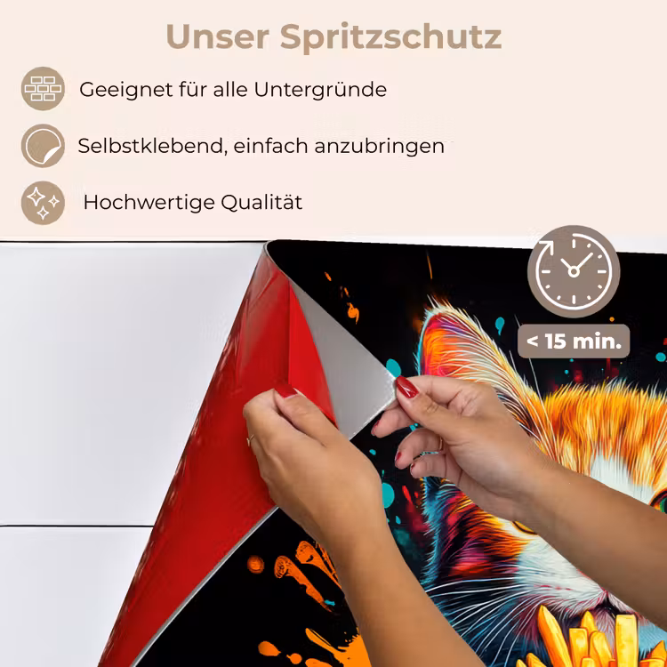Kat - Eten - Patat - Graffiti - Abstract keuken achterwand spatscherm klein -spatscherm_DE
