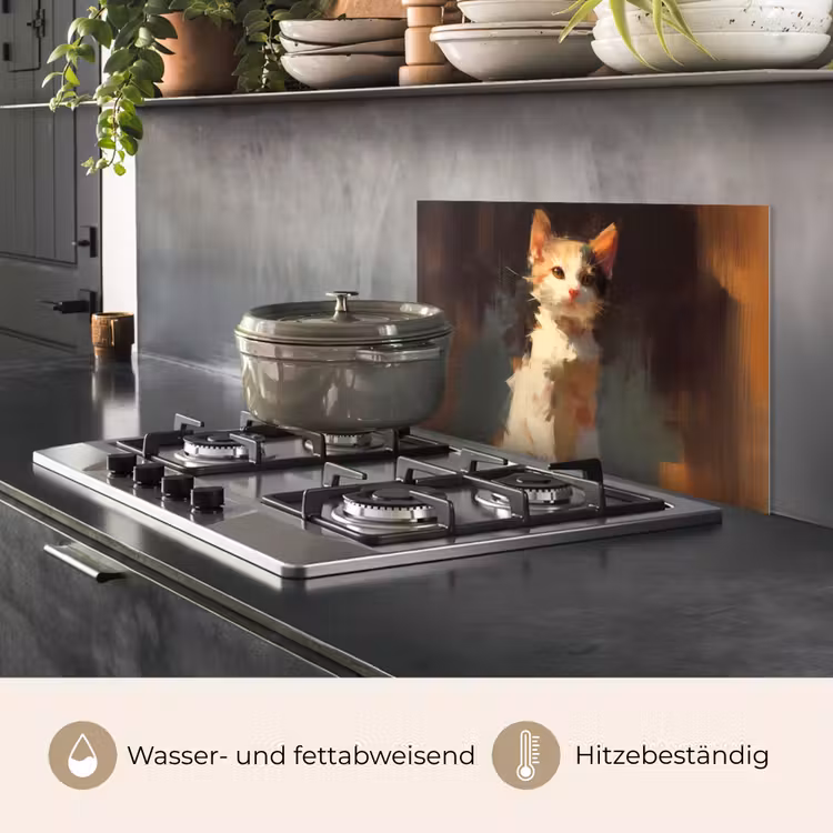 Kat - Geschilderd - Artistiek - Wit keuken achterwand spatscherm klein -usp_DE