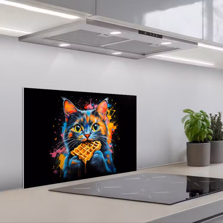 Kat - Graffiti - Kleurrijk - Wafel - Eten keuken achterwand spatscherm klein -3d_schuin