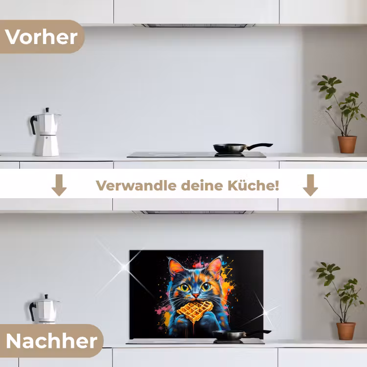 Kat - Graffiti - Kleurrijk - Wafel - Eten keuken achterwand spatscherm klein -voor_na_DE