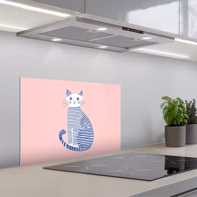 Kat - Illustratie - Minimalistisch - Roze keuken achterwand spatscherm klein -3d_schuin
