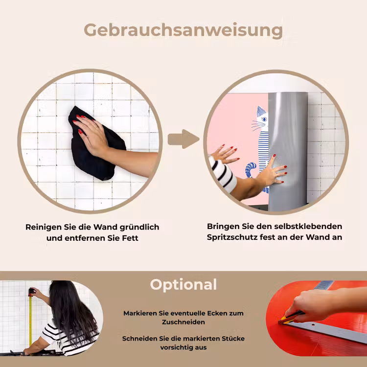 Kat - Illustratie - Minimalistisch - Roze keuken achterwand spatscherm klein -gebruiksaanwijzing_DE