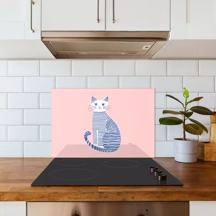 Kat - Illustratie - Minimalistisch - Roze keuken achterwand spatscherm klein -sfeer2