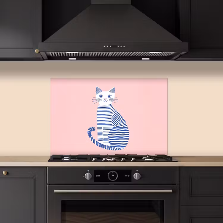 Kat - Illustratie - Minimalistisch - Roze keuken achterwand spatscherm klein -sfeer1