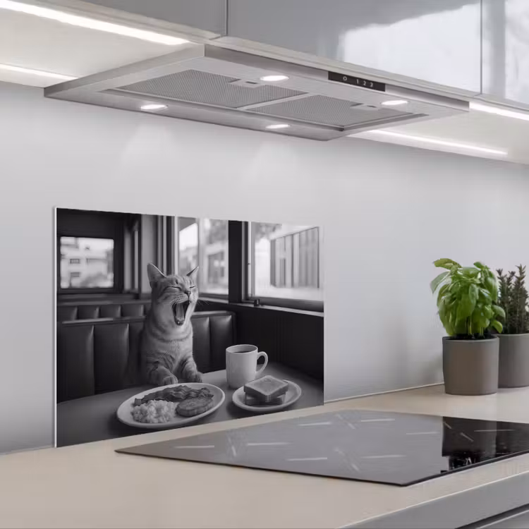 Kat - Koffie - Brood - Zwart keuken achterwand spatscherm klein -3d_schuin
