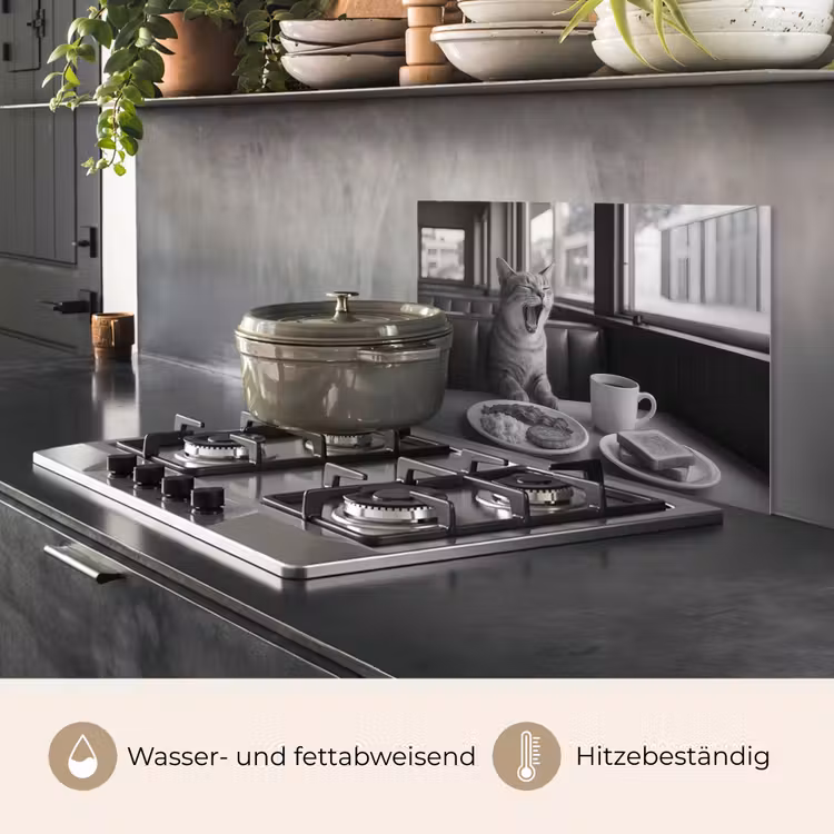 Kat - Koffie - Brood - Zwart keuken achterwand spatscherm klein -usp_DE