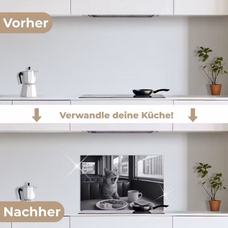Kat - Koffie - Brood - Zwart keuken achterwand spatscherm klein -voor_na_DE