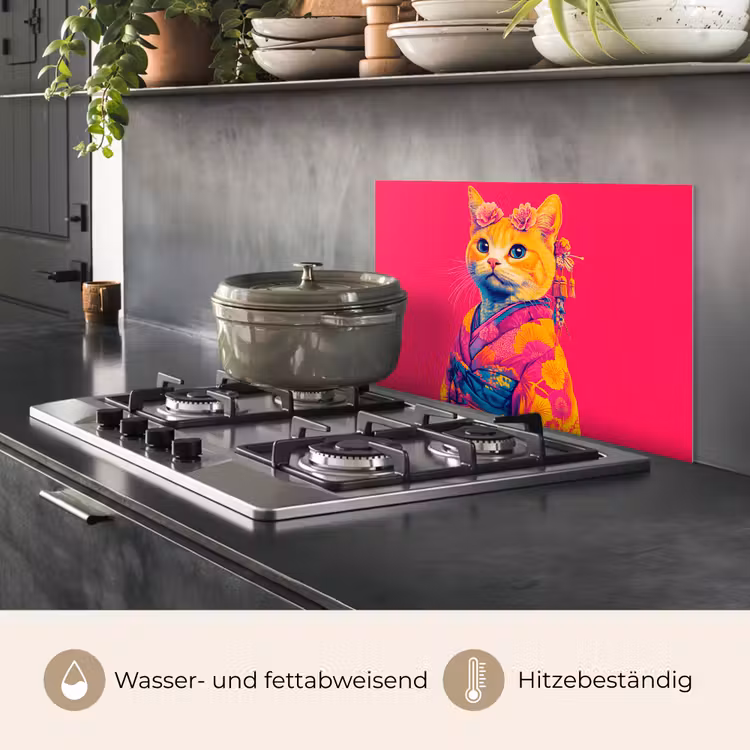 Kat - Kimono - Bloemen - Roze keuken achterwand spatscherm klein -usp_DE