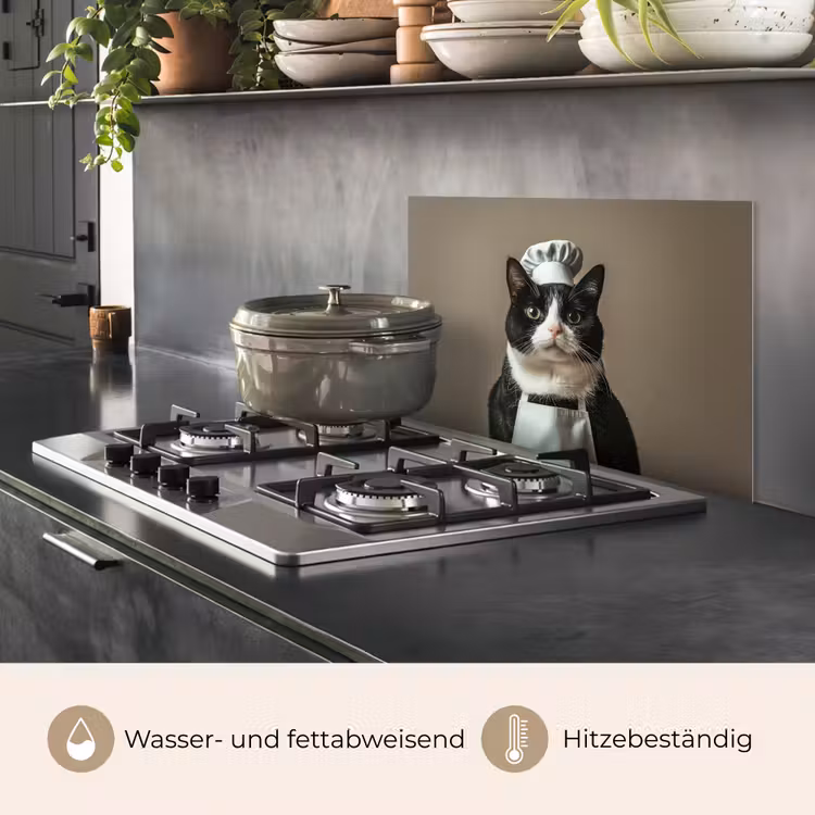 Kat - Kokskleding - Zwart - Wit keuken achterwand spatscherm klein -usp_DE
