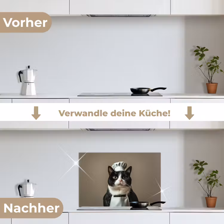 Kat - Kokskleding - Zwart - Wit keuken achterwand spatscherm klein -voor_na_DE