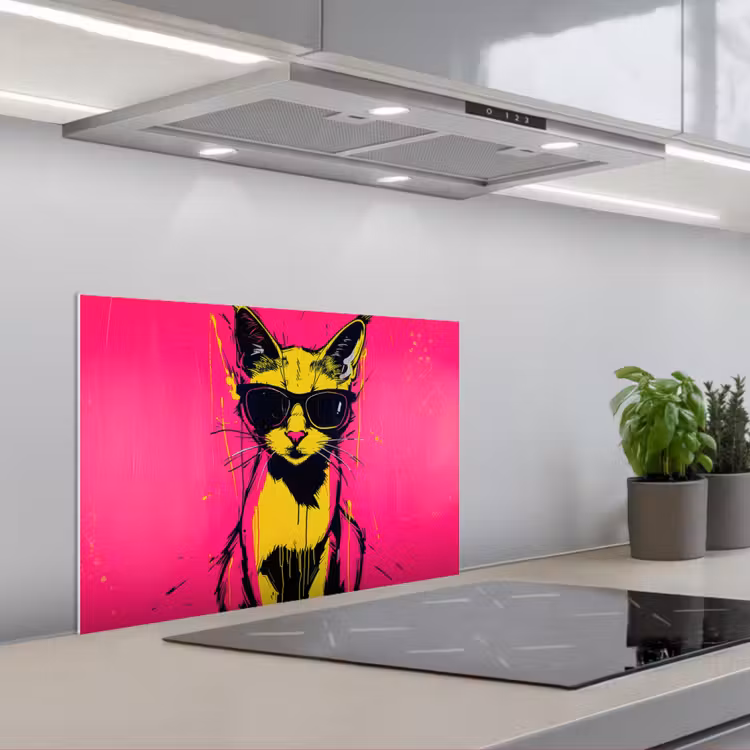 Kat - Art - Zonnebril - Roze keuken achterwand spatscherm klein -3d_schuin