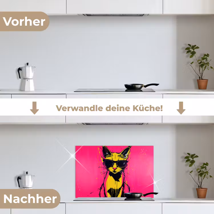 Kat - Art - Zonnebril - Roze keuken achterwand spatscherm klein -voor_na_DE