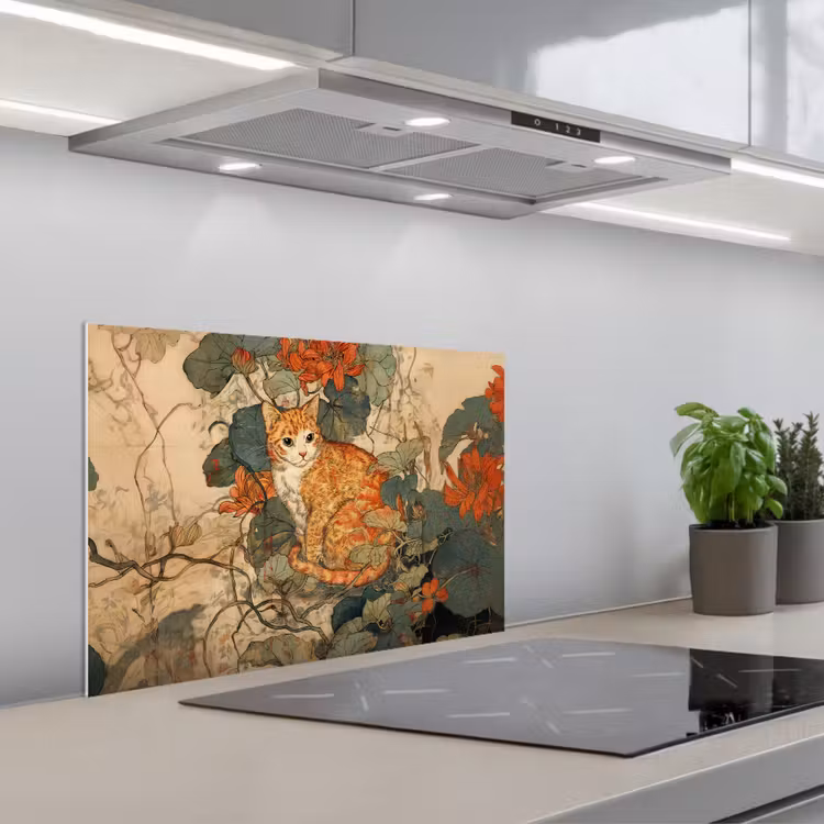 Kat - Sierlijk - Bloemen keuken achterwand spatscherm klein -3d_schuin