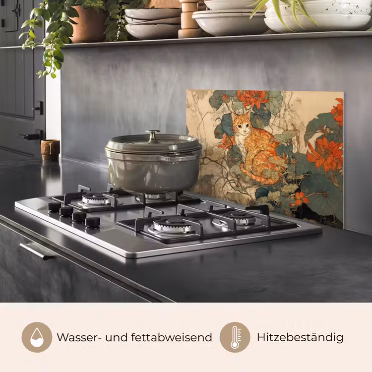 Kat - Sierlijk - Bloemen keuken achterwand spatscherm klein -usp_DE