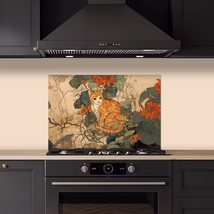 Kat - Sierlijk - Bloemen keuken achterwand spatscherm klein -sfeer1