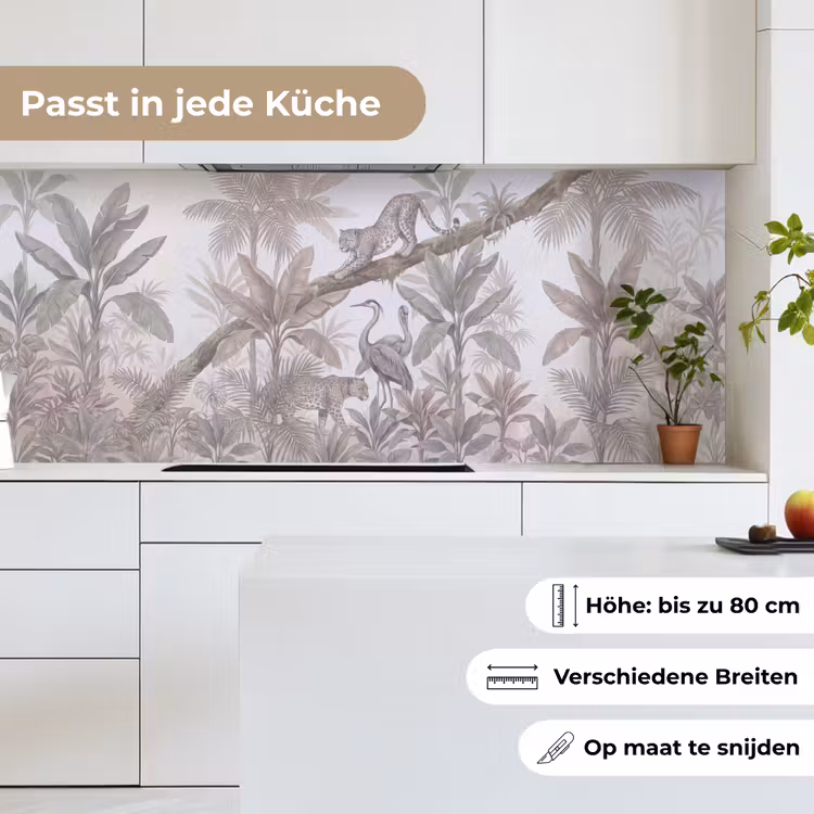 Kat - Vogel - Jungle - Illustratie - Dieren keuken achterwand 2 middel -sfeer4_DE