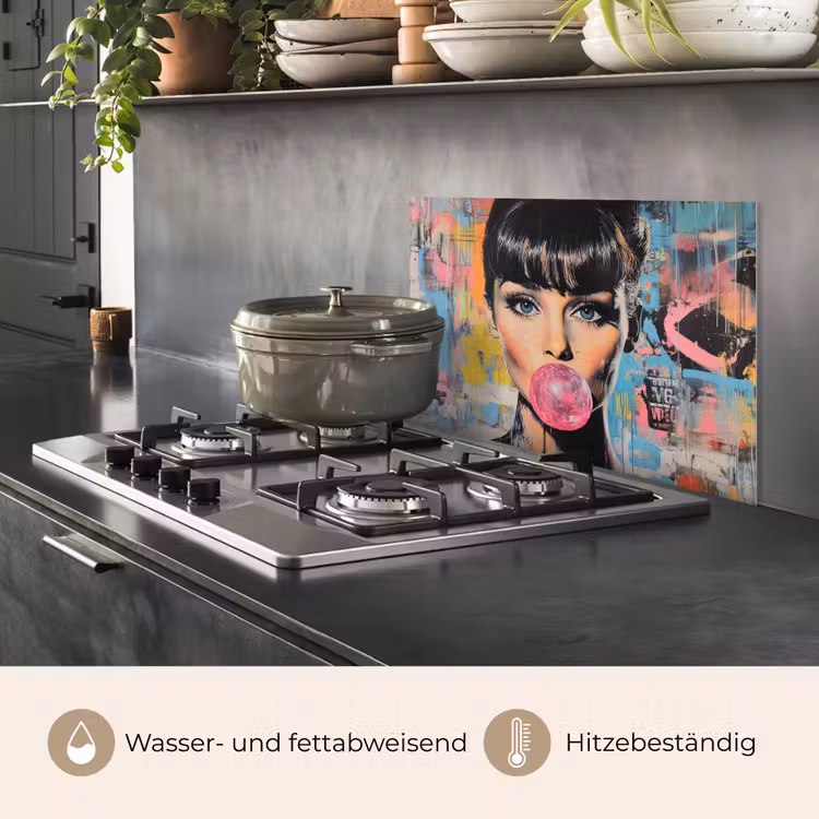 Kauwgom - Vrouw - Penseelstreken - Modern keuken achterwand spatscherm klein -usp_DE