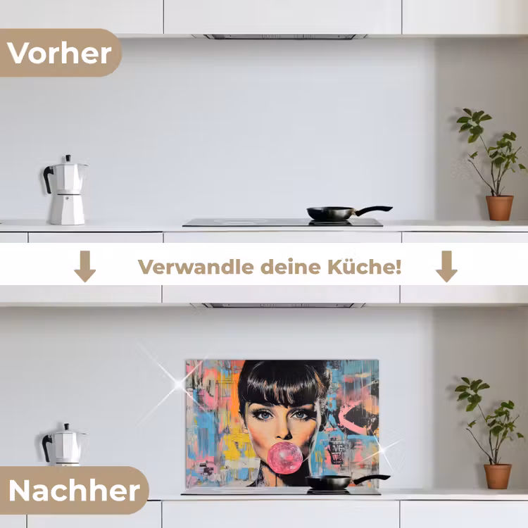 Kauwgom - Vrouw - Penseelstreken - Modern keuken achterwand spatscherm klein -voor_na_DE