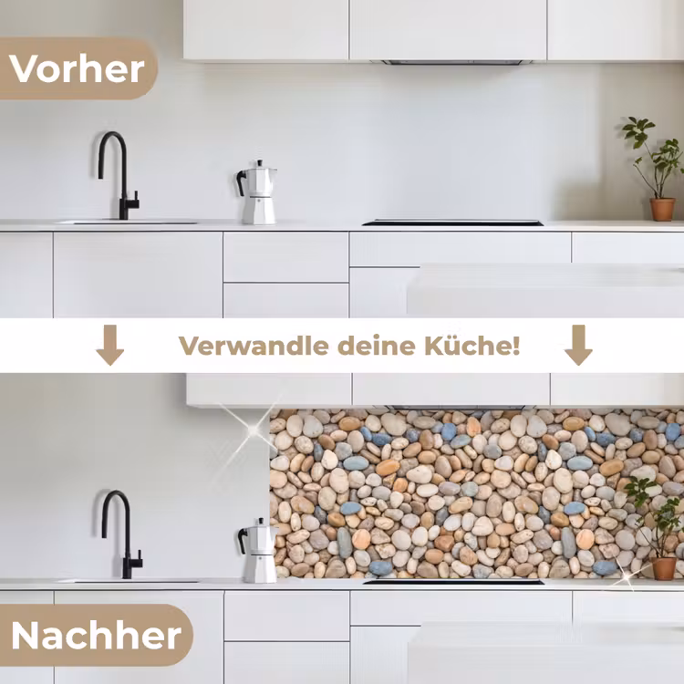 Kiezelstenen - Natuur - Textuur - Beige - Grijs keuken achterwand 2 middel -voor-na_DE