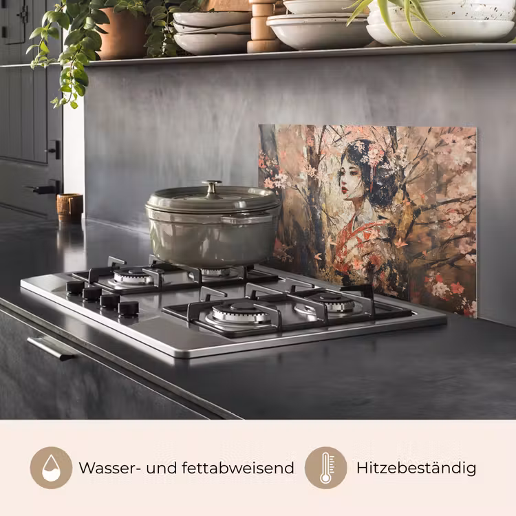 Kimono - Vrouw - kersenbomen keuken achterwand spatscherm klein -usp_DE