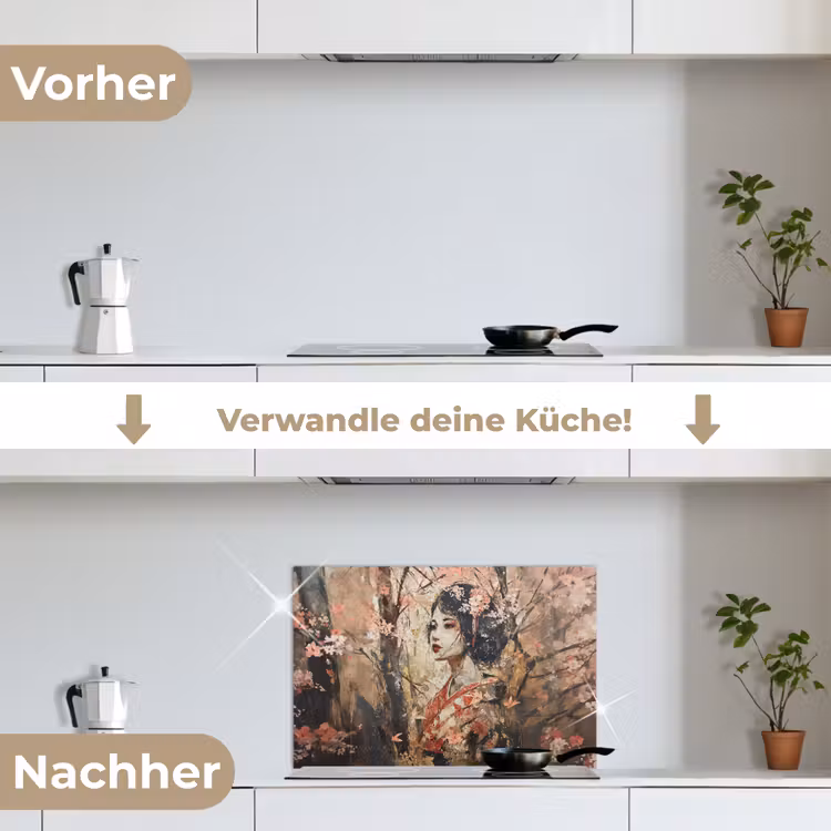 Kimono - Vrouw - kersenbomen keuken achterwand spatscherm klein -voor_na_DE